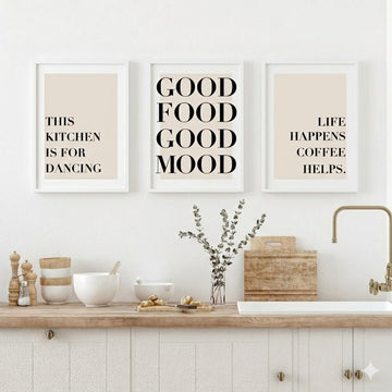 Set of 3 Good Food Good Mood,Kitchen Decor, Dining Room Wall Art - 0