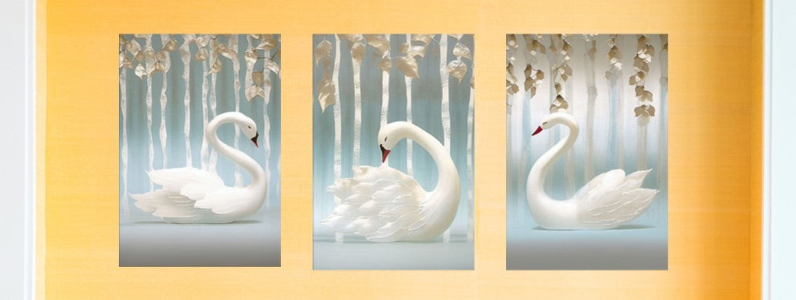 3 Set Of Beautiful White Swan on Canvas Traditional Art