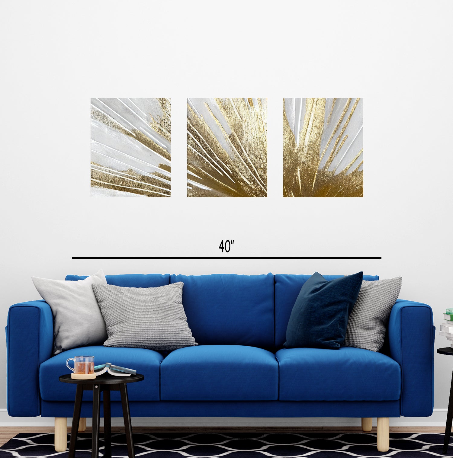 Gold Colour Abstract Art Canvas Set of 3 frames