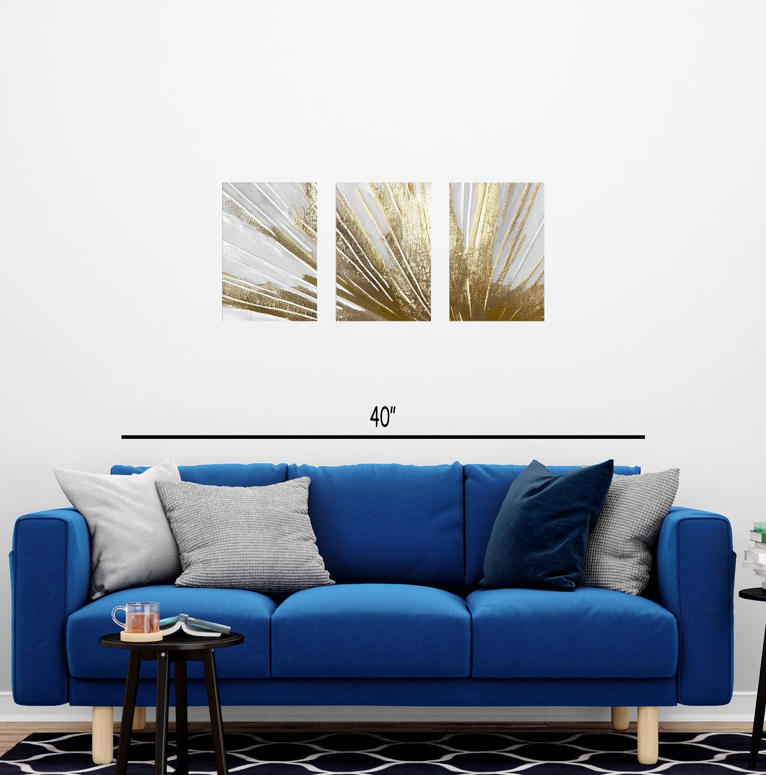 Gold Colour Abstract Art Canvas Set of 3 frames