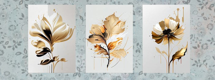 Gorgeous Bronze Flowers Set of 3 pc on Canvas Traditional Art
