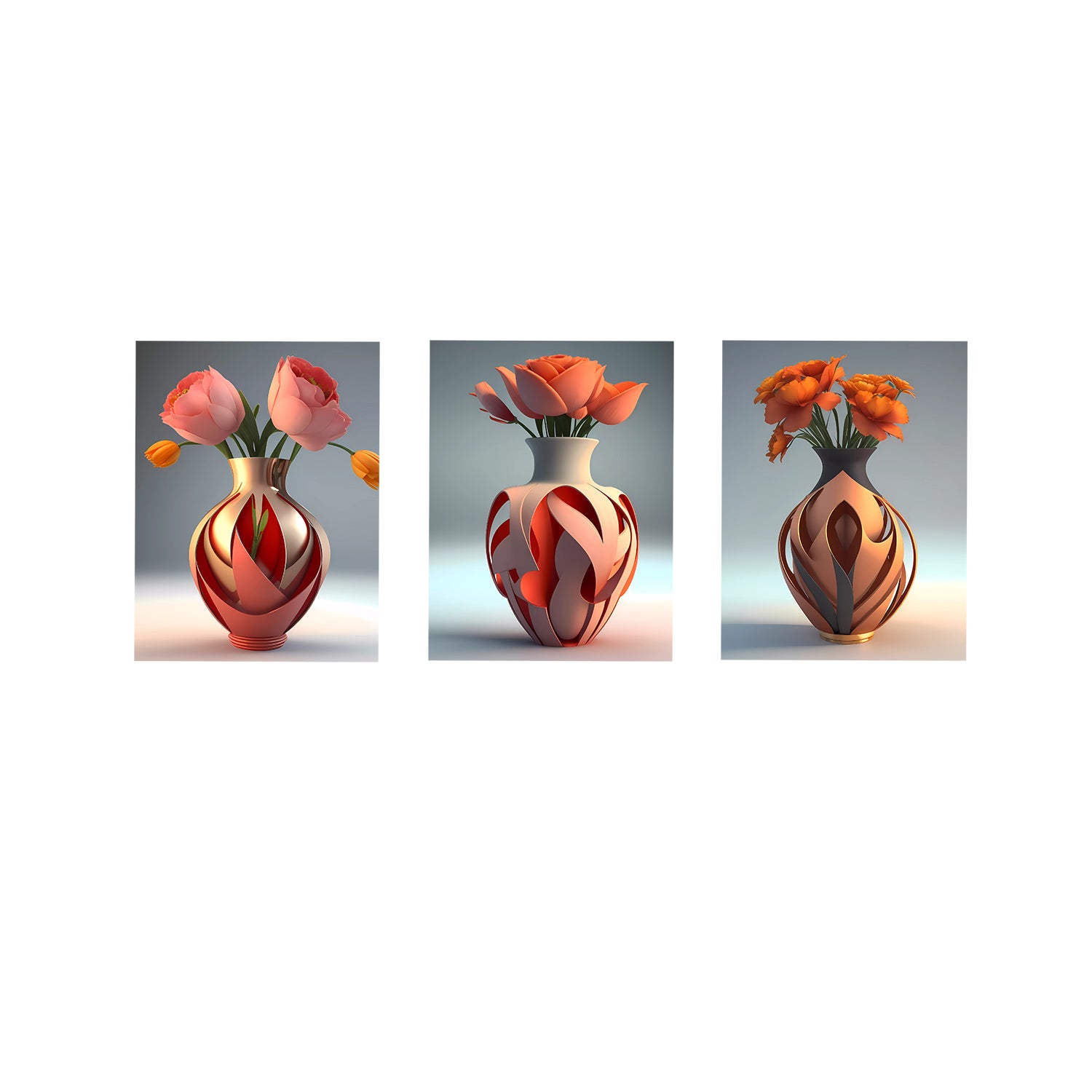 3 Beautiful Flower Vase Canvas Abstract Frames