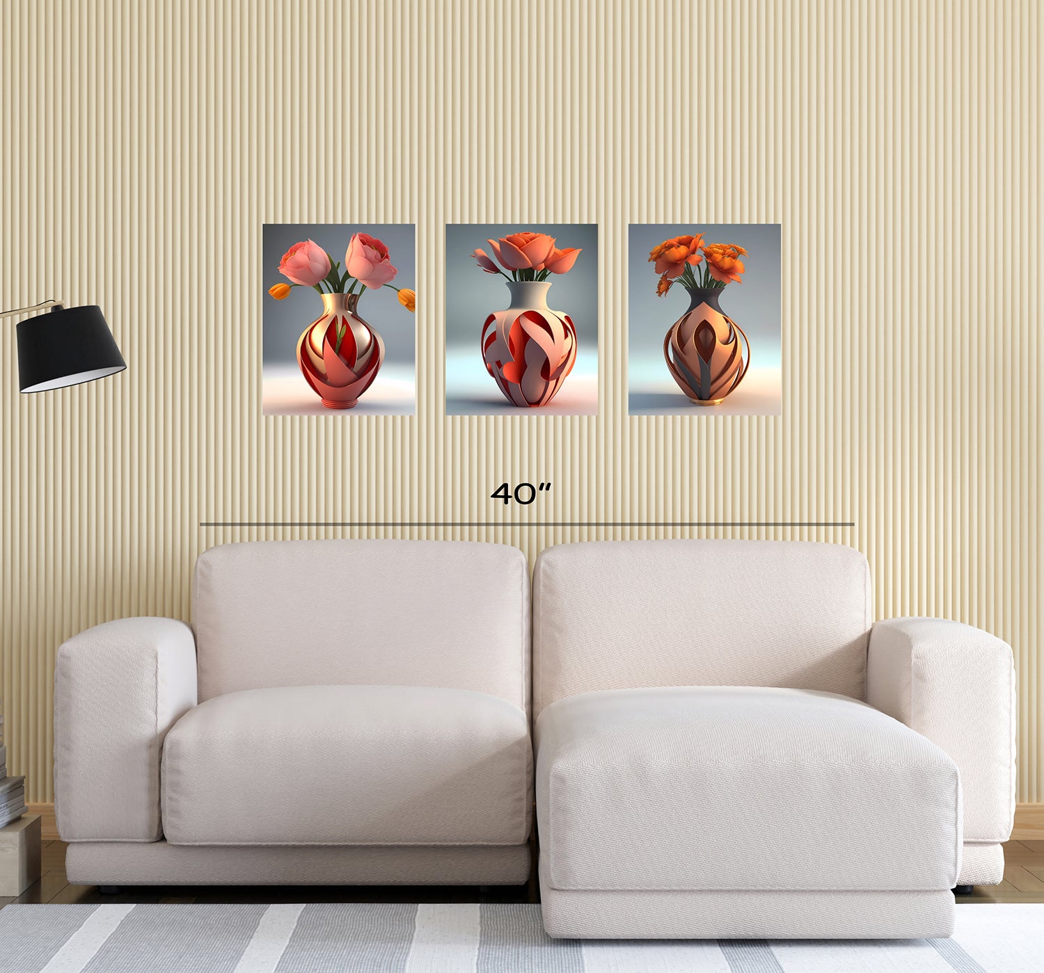 3 Beautiful Flower Vase Canvas Abstract Frames