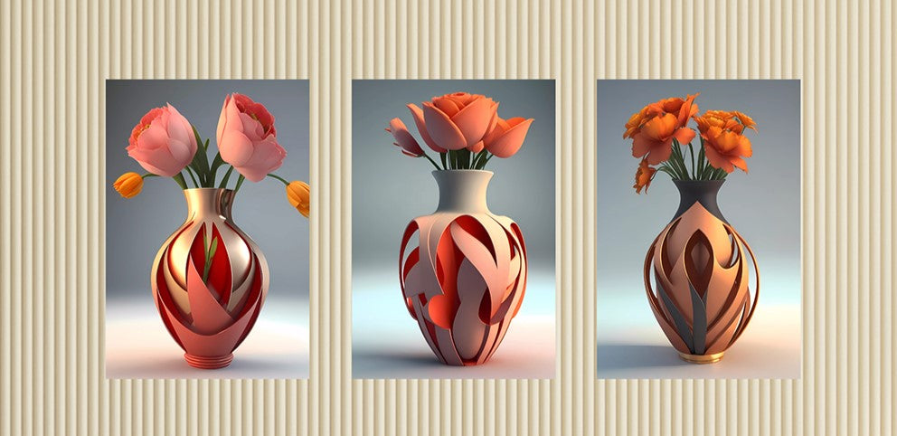3 Beautiful Flower Vase Canvas Abstract Frames