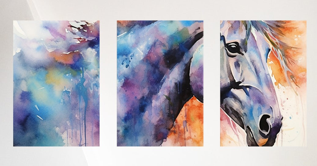 Beautiful Multi Colour Horse on Canvas 3 pcs Traditional Art