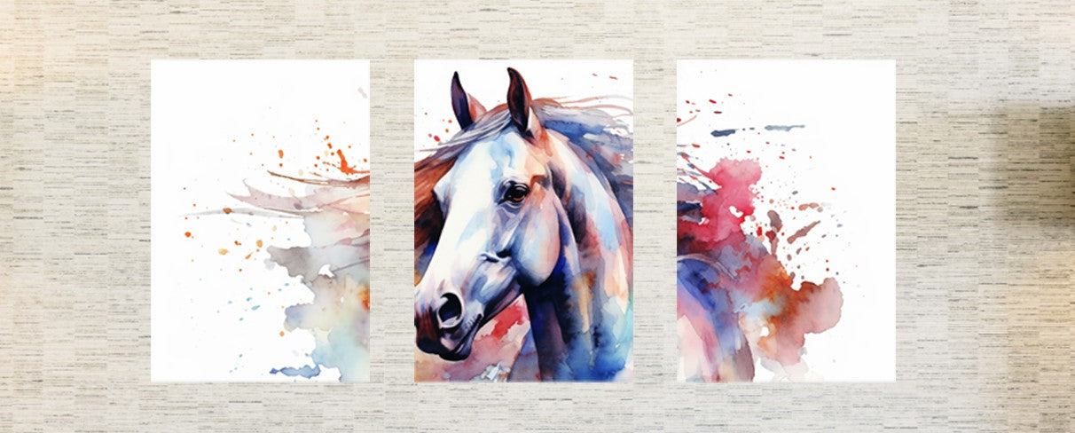 Majestic Multi Colour Horse on Canvas 3 pcs Traditional Art