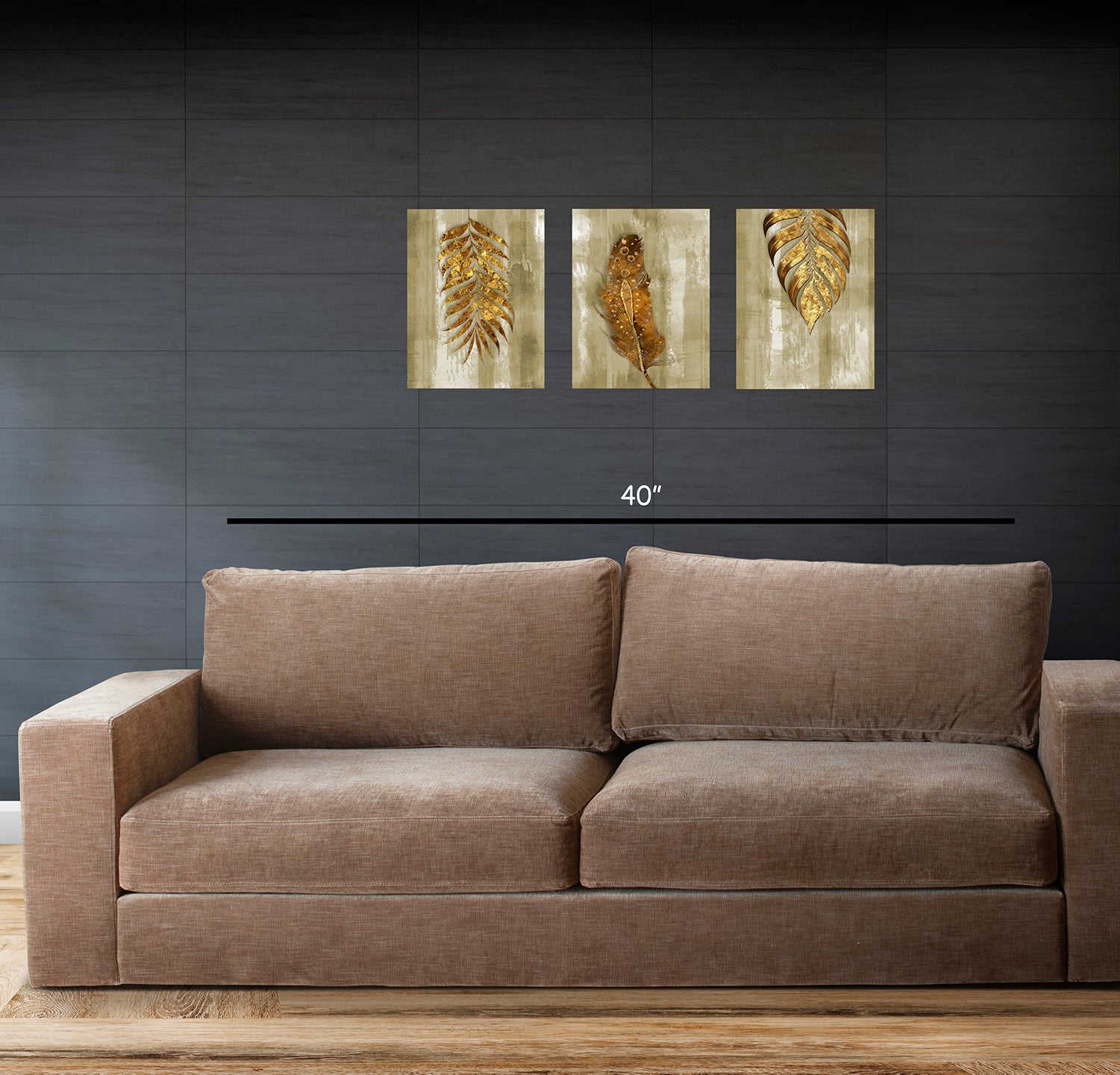 Set of 3 Abstract Frames Leaf Design on Canvas