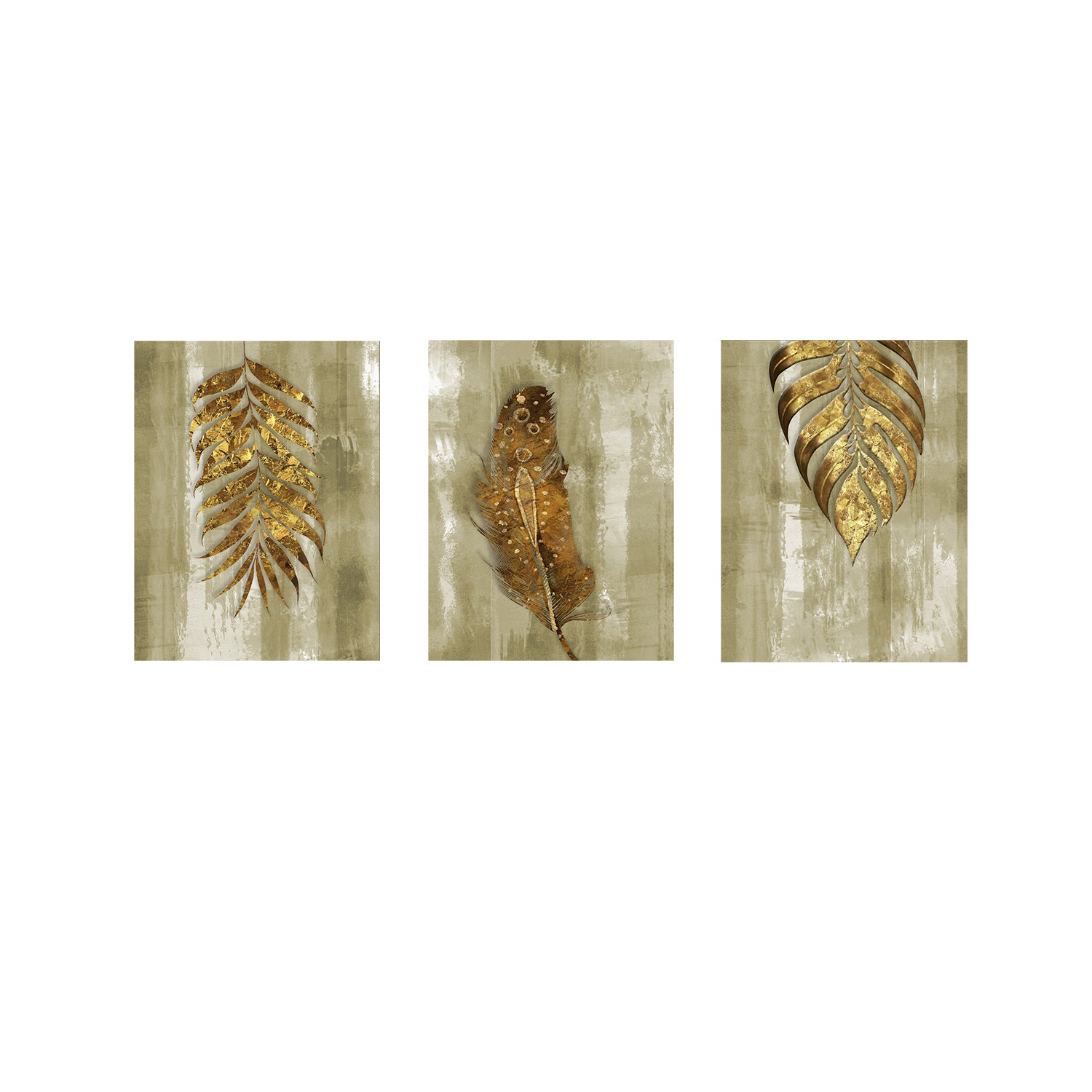 Set of 3 Abstract Frames Leaf Design on Canvas