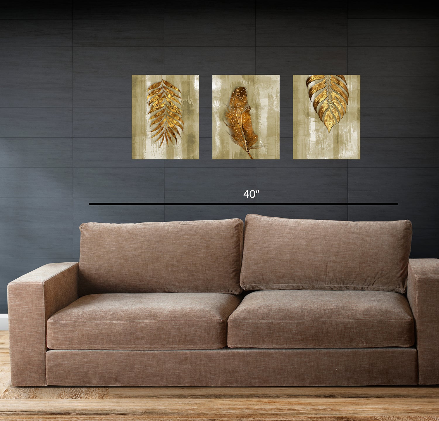 Set of 3 Abstract Frames Leaf Design on Canvas