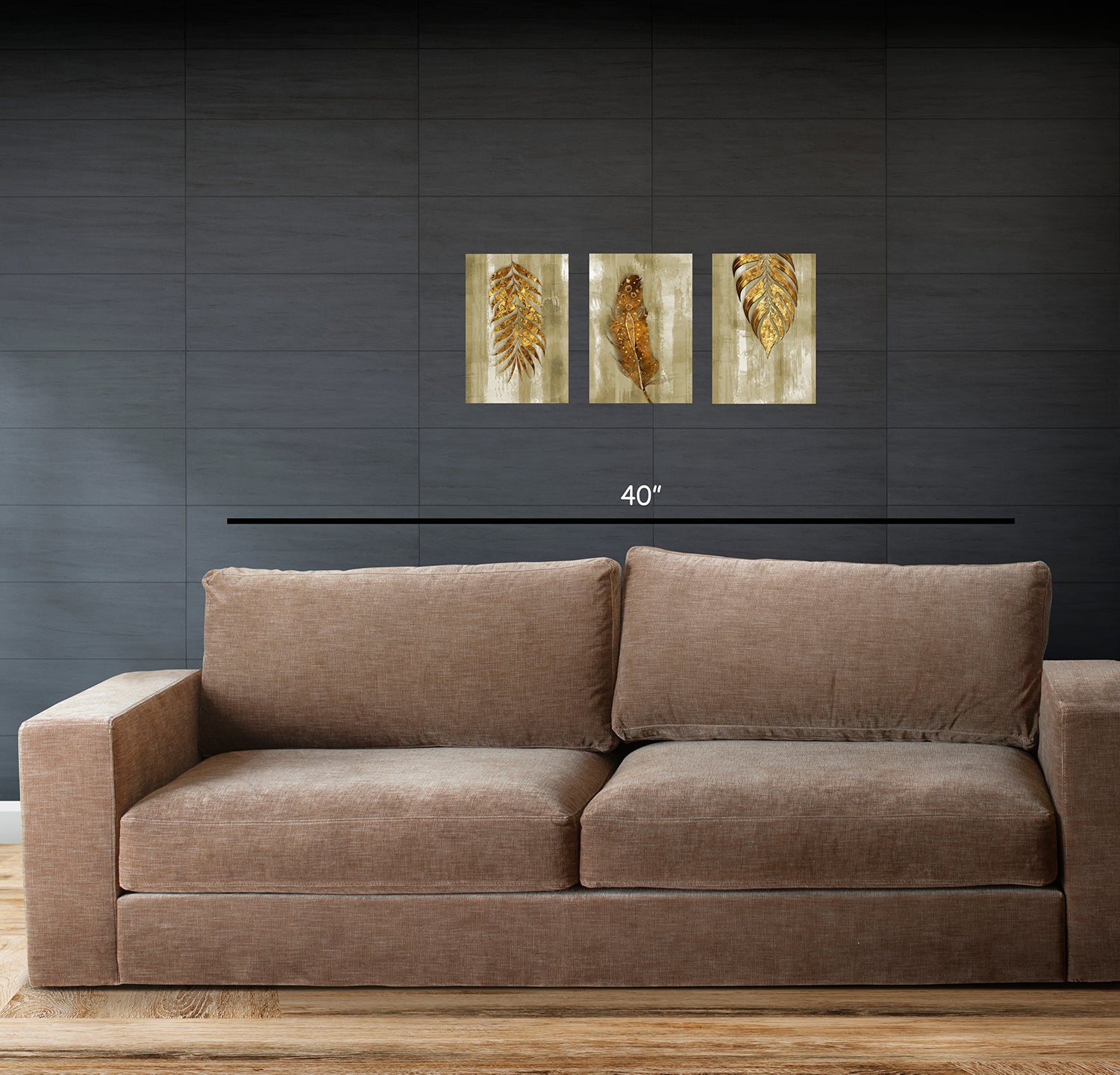 Set of 3 Abstract Frames Leaf Design on Canvas