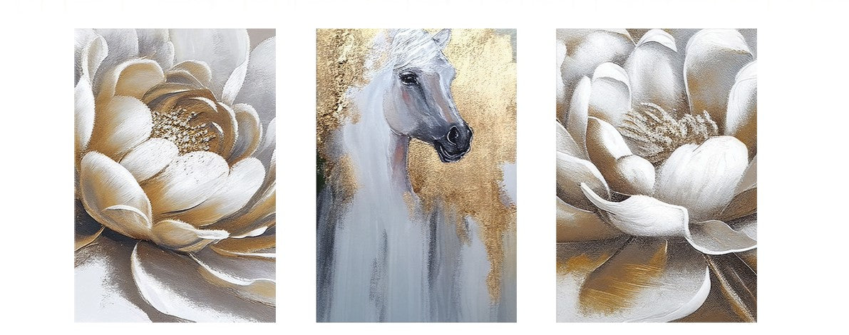 3 Set Of Outstanding Horse on Canvas Traditional Art