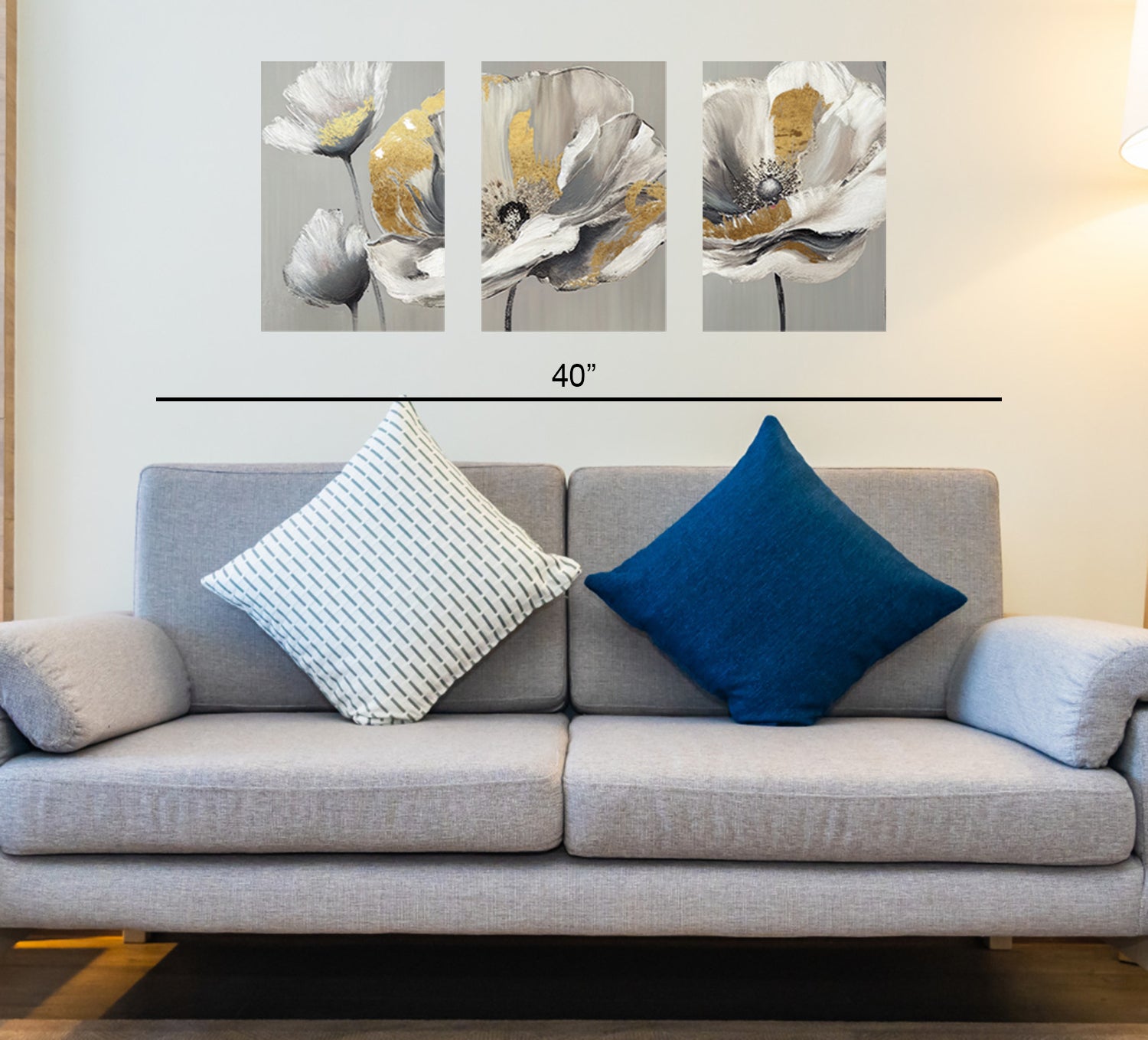 Set of 3 Stunning White Flowers on Canvas Traditional Art