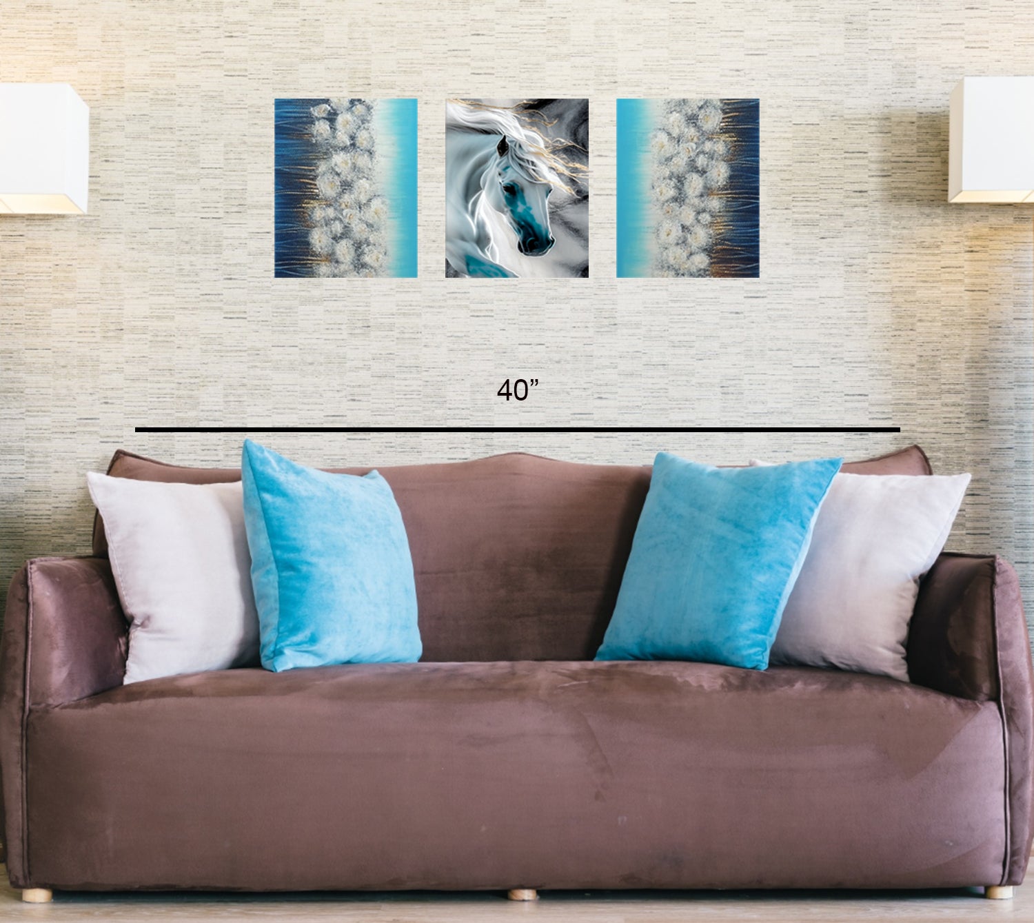 Majestic Blue Horse on Canvas 3 pcs Traditional Art