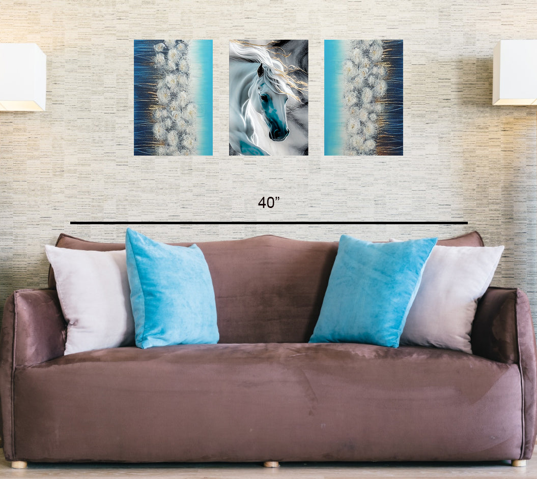 Majestic Blue Horse on Canvas 3 pcs Traditional Art