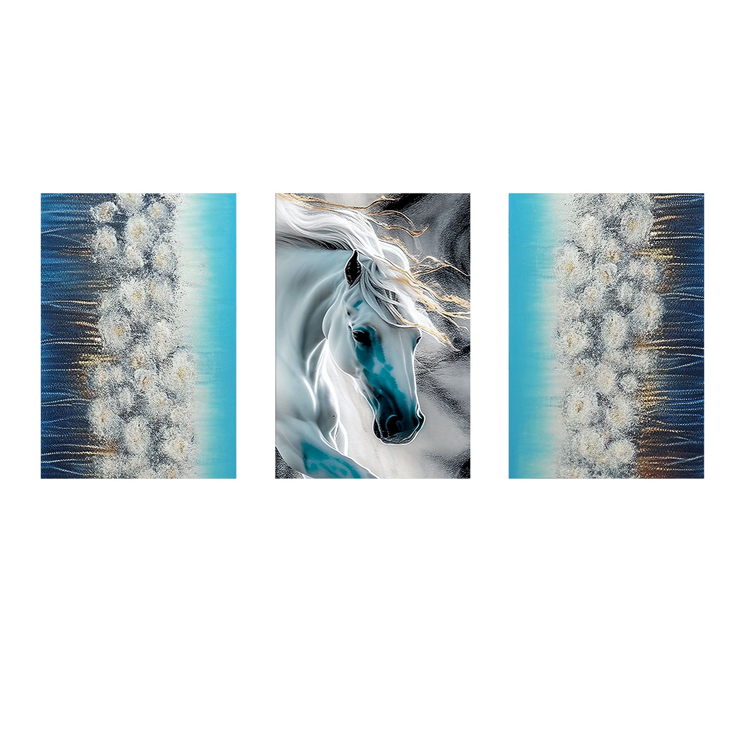 Majestic Blue Horse on Canvas 3 pcs Traditional Art