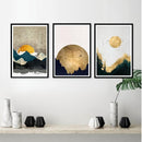 Set of 3 black framed abstract art prints featuring textured gold and navy shapes in a custom collage style. - Set of 3 Abstract Art Frame set - 8x12" / Black / 1 - Frame World