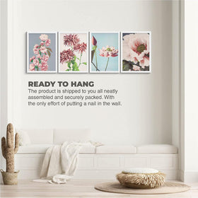 Set of 4 white collage frames featuring floral artwork in a clean, custom arrangement on a light wall. - Set of 4 Aesthetic Wall Decoration Photo Frames - 8x12" / Black - Frame World