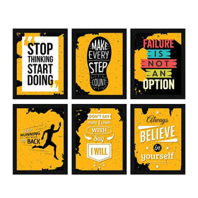 Six black motivational quote frames collage with bold yellow and white backgrounds and custom typography designs. - 6 Pcs Office Motivational Quotes Frames - 8x12" / Black - Frame World