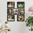 Black wall collage set of 7 custom photo frames in various sizes arranged in grid. - Set of 7 - Photo Frames for Wall Collage (8x8inch= 1 frames, 8x10inch= 4, 5x7inch  = 2 ) - Black - Frame World