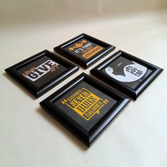 Set of four black collage frames with custom inspirational quotes in orange, white, and yellow text. - Pack of 4 Inspiration Quotes Picture Frames - 1 / 5x5" - Frame World