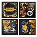 Set of four 6x6" black kitchen wall frames with custom food-themed collage and quotes. - Pack of 4 Kitchen Wall Frames, Dining Room Frame - 6x6" / Black - Frame World