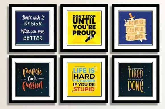 Six black 10x10" frames arranged in a collage, each with custom motivational quotes in bold typography and vibrant. - 6 Pcs Picture Frames Motivational Quotes Wall frame - 8x8" / Black - Frame World