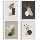 Set of 4 custom white frames with abstract botanical collage prints in neutral tones. - Set of 4 Abstract Photo Frames - 8x12" / Black - Frame World