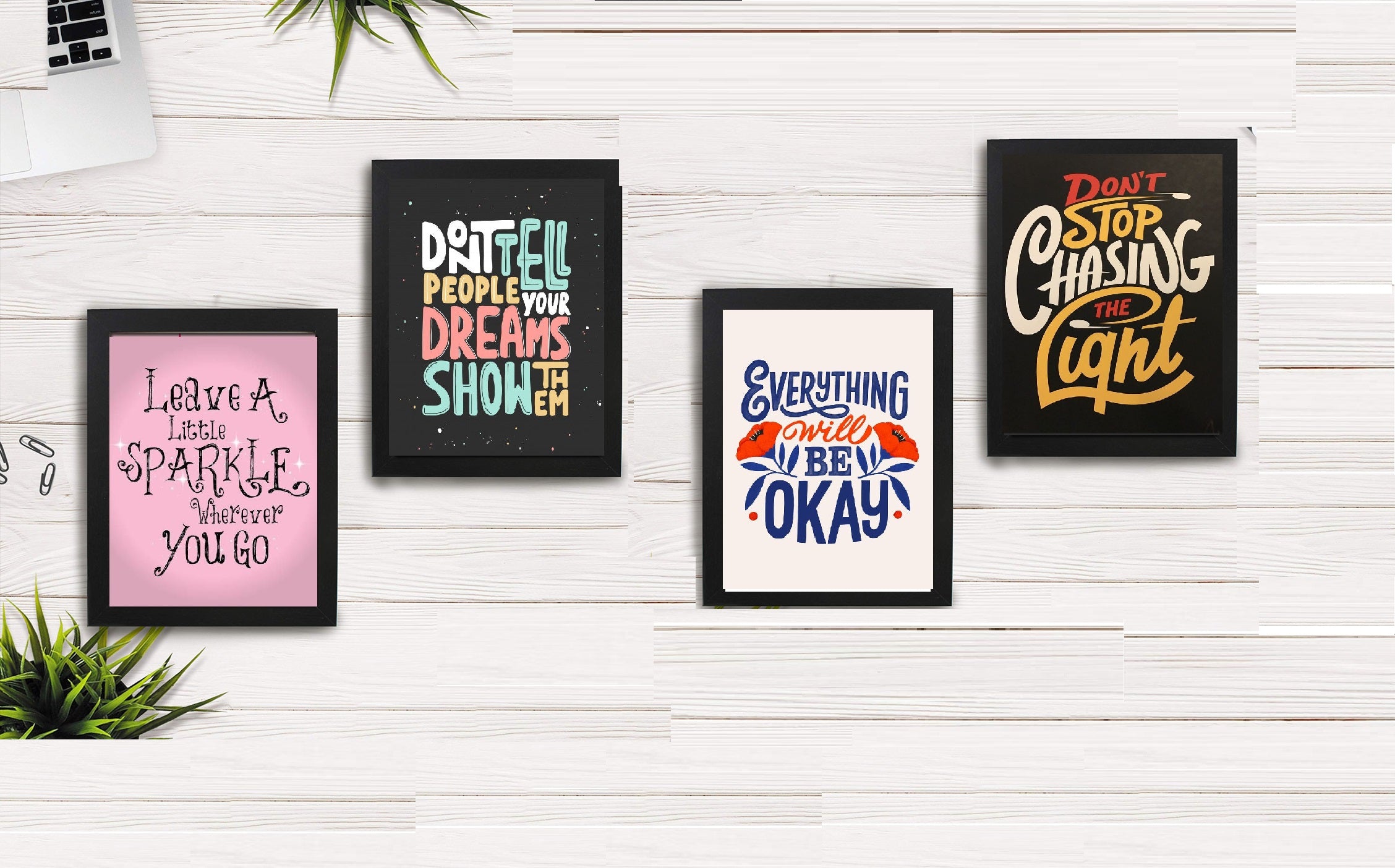 Set of 4 Motivational Quote Frames For Wall Décor