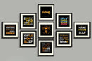 Nine black collage frames with motivational quotes in gold and white typography on black backgrounds, custom wall decor. - 9 Pack Picture Frames, Motivational Quote - 8x8" / Black - Frame World