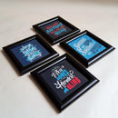 Set of four black frames displaying colorful inspirational quotes, arranged as a custom collage on a light surface. - Pack of 4 Inspiration Quotes Picture Frames - 1 / 5x5" - Frame World