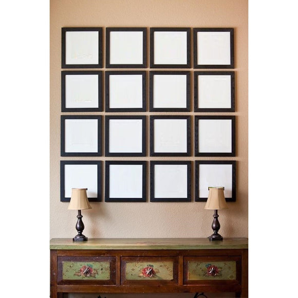 Set of 16 black collage frames arranged in a grid for custom wall display. - Set of 16 Wall Collage Picture Frames - Black - Frame World