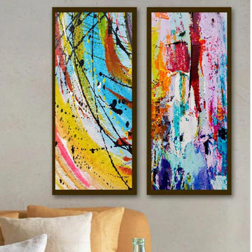 Set of two brown 12x24" abstract frames featuring vibrant custom collage art. - 2 Pcs Abstract Picture Frame with Print - Black / 12x24" - Frame World